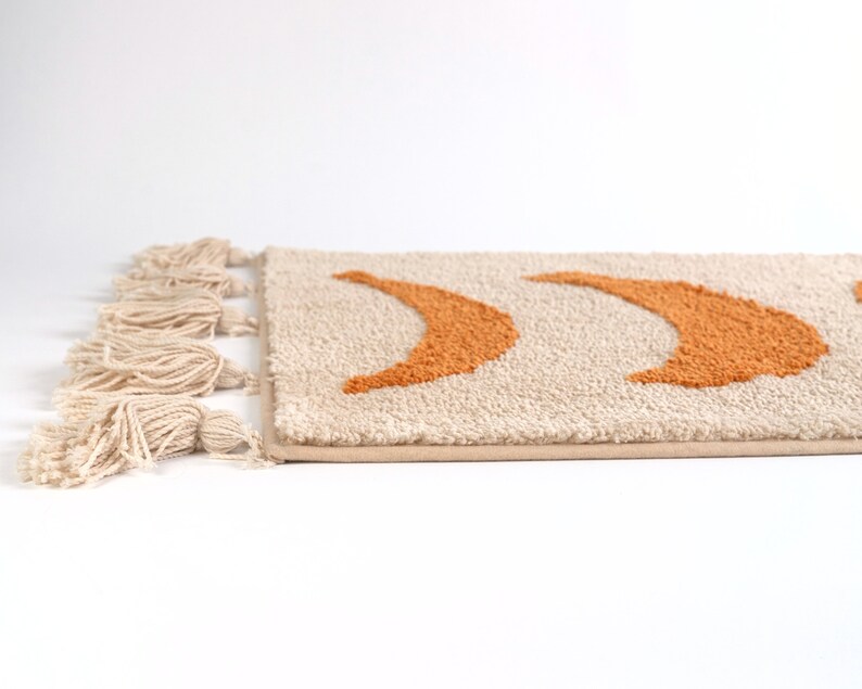 Boho Bathroom Rug Runner Moon Phases Bath Mat With Tassels Etsy