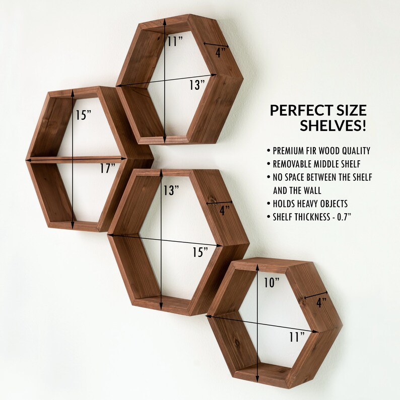 Hexagon Shelves Brown Large Set of 4 Shelves Etsy