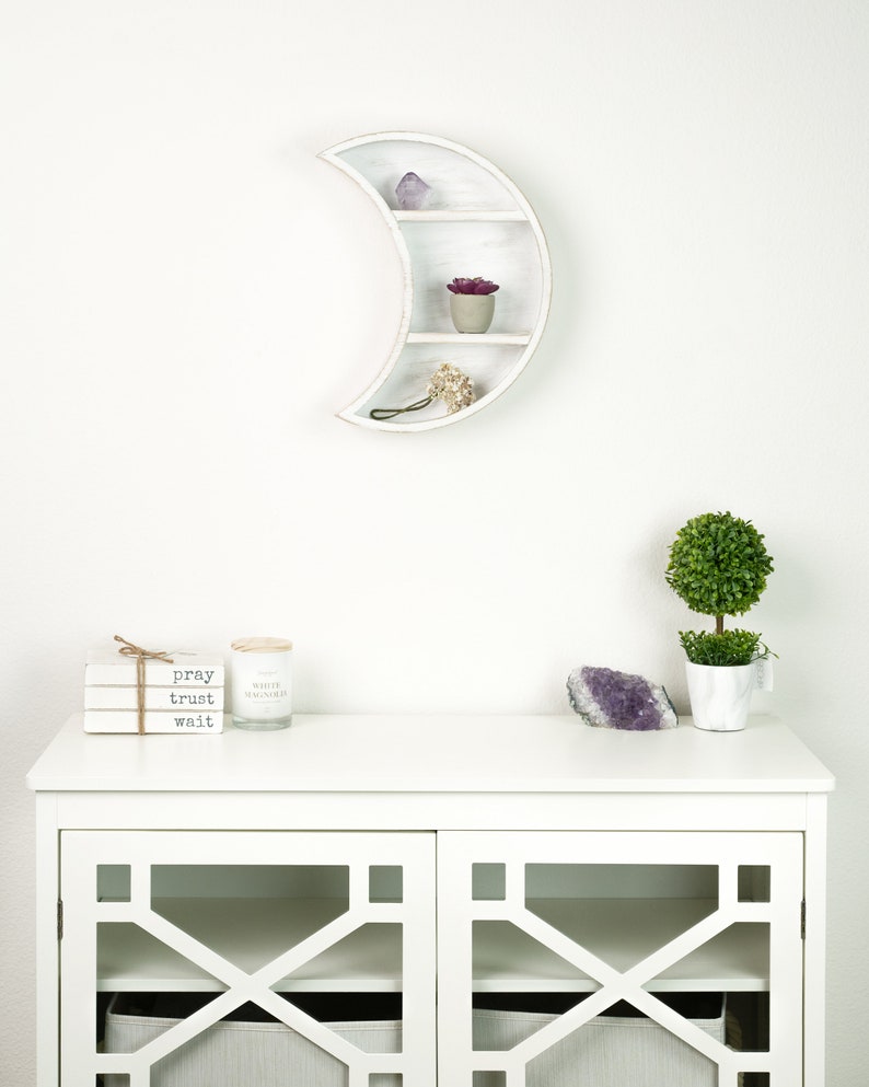 Mond Regal Rustikales weißes Holz Halbmond Regal Kristall | Etsy