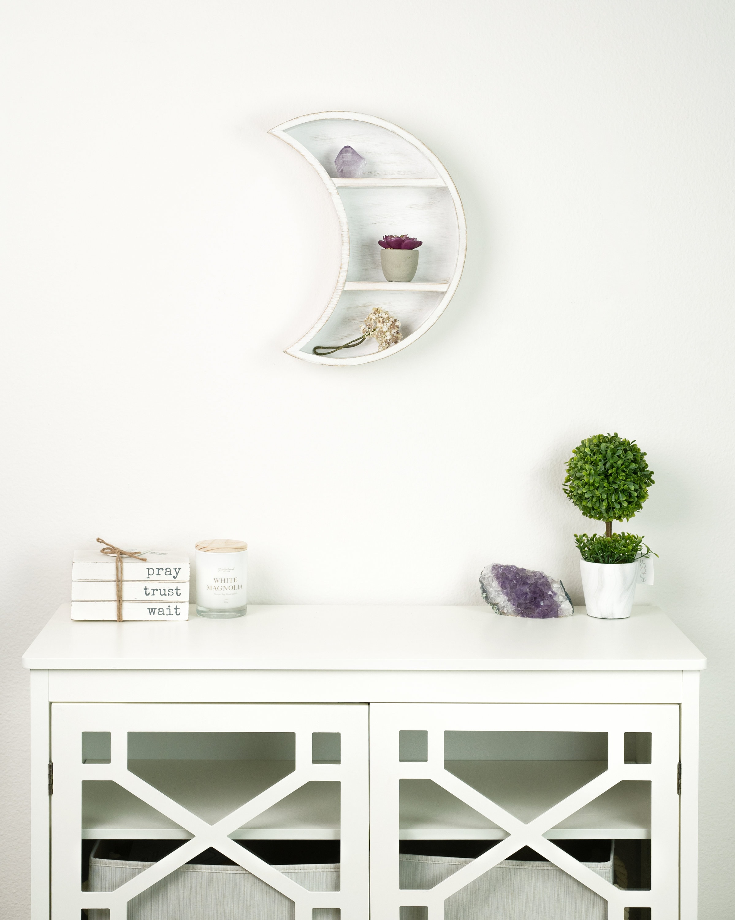 Moon Shelf Rustic White Wooden Crescent Moon Shelf Crystal Etsy