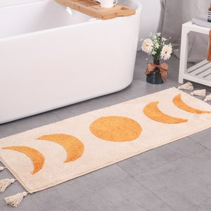 Boho Bathroom Rug Runner Moon Phases Bath Mat With Tassels Half Moon Bohemian Rugs for Bathroom Bedroom Shower Moon Rug Witchy Decor Etsy UK