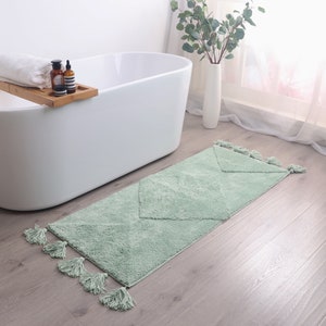 Mint Green Bath Mat Boho Runner Rug Long Light Green Bathmat Teal ...
