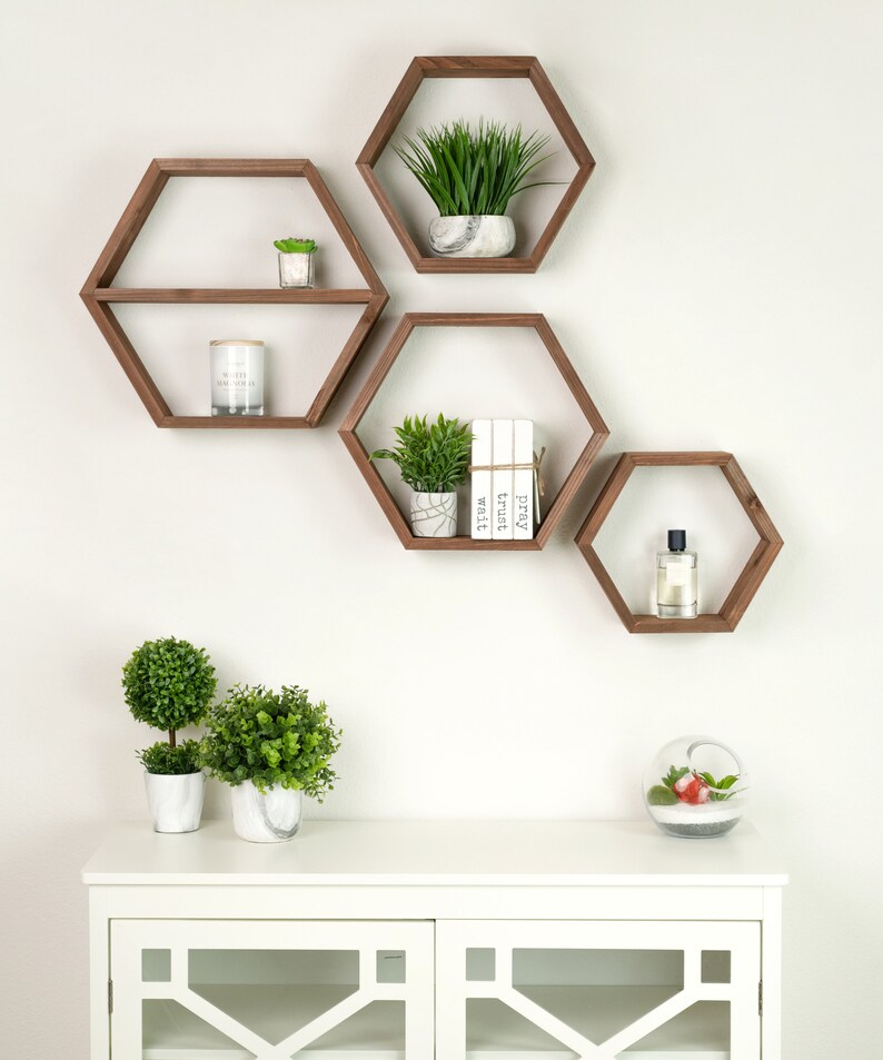 Hexagon Shelves Brown Large Set of 4 Shelves Etsy