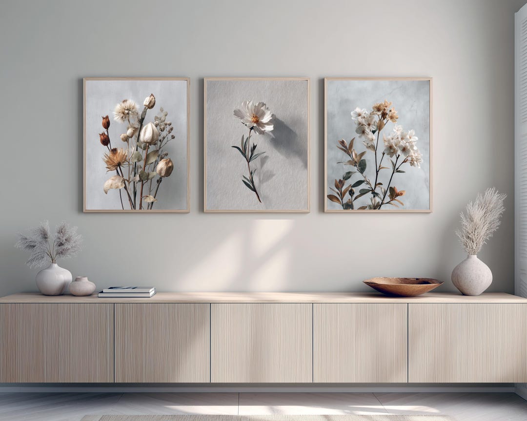 Neutral Botanical Wall Art Set of 3 Prints, Japandi Printable Wall ...