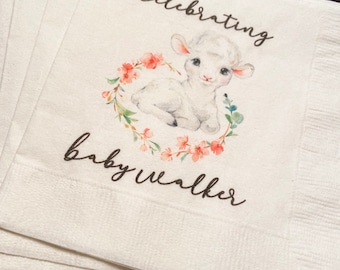 Set of 25 Lamb Baby Shower A Sweet Little Lamb is on the Way Personalized Cocktail Napkins
