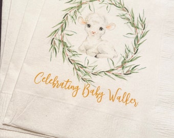 Set of 25 Lamb Baby Shower A Sweet Little Lamb is on the Way Personalized Cocktail Napkins