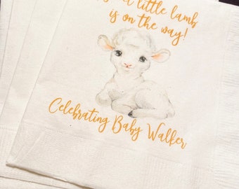 Set of 25 Lamb Baby Shower A Sweet Little Lamb is on the Way Personalized Cocktail Napkins