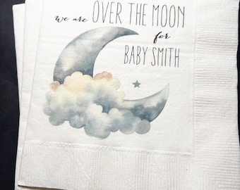 Over the Moon Baby Shower Love You to the Moon and Back Baby Shower Personalized Cocktail, Luncheon or Dinner Napkins Set of 25