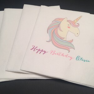 Personaluzed Purple Pink Mint Unicorn Birthday Be a Unicorn in a field of Horses Rainbow Unicorn Birthday Cocktail Napkins, Set of 25 afbeelding 1
