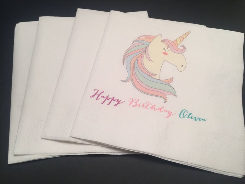 Personaluzed Purple Pink Mint Unicorn Birthday Be a Unicorn in a field of Horses Rainbow Unicorn Birthday Cocktail Napkins, Set of 25 afbeelding 1