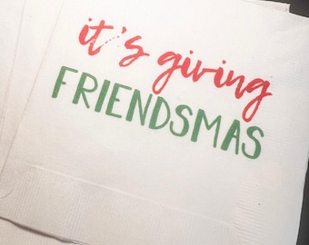 Friendsmas Christmas Party Very Merry Friendsmas Funny Christmas Cocktail, Luncheon or Dinner Napkins Set of 25