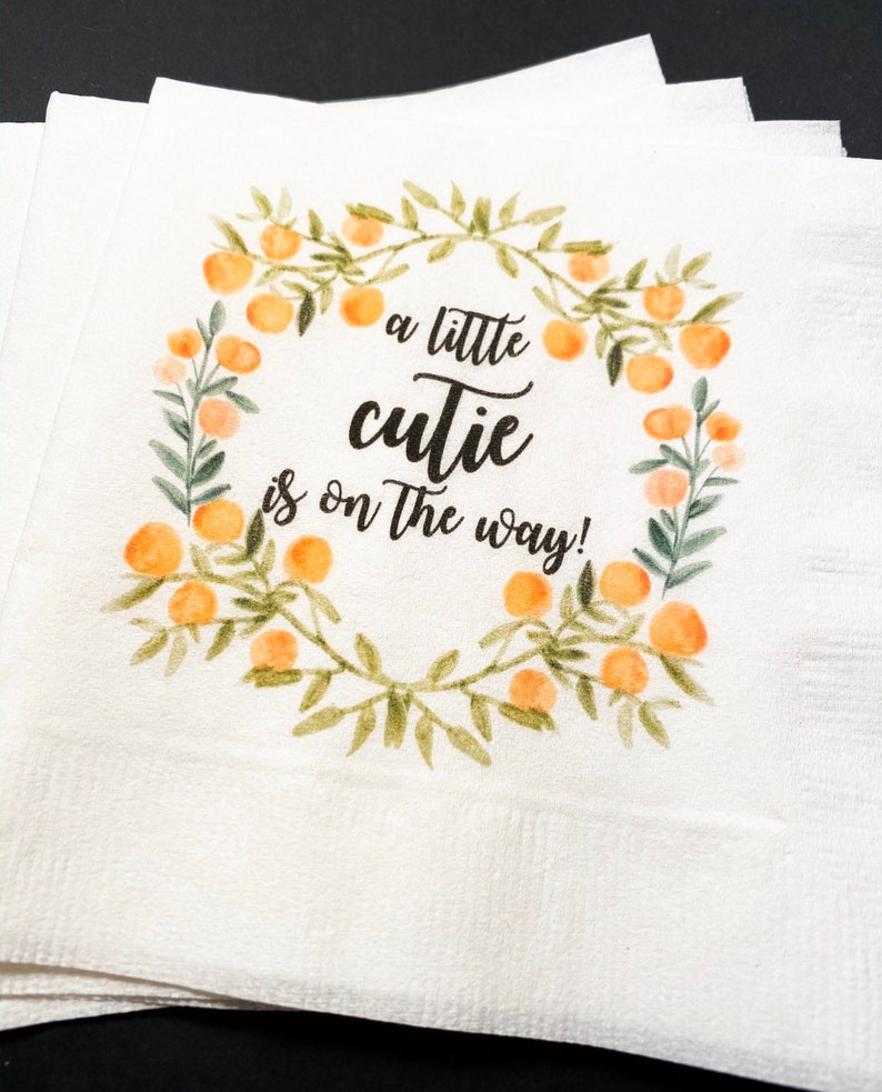 Clementine Cutie Baby Shower Spring Summer Little Cutie On the Way Baby Shower  Cocktail or Luncheon Napkins, Set of 25