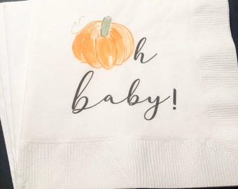Pumpkin Oh Baby Shower Fall Pumpkin Baby Shower Orange Pumpkin Gender Reveal Pumpkin Oh Baby Cocktail, Luncheon or Dinner Napkins Set of 25