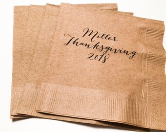 Thanksgiving Personalized Kraft Cocktail or Luncheon Napkins, Set of 25