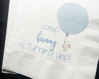 Some Bunny is One First Birthday Party Bunny 1st Birthday Spring Easter Birthday Cocktail Luncheon or Dinner Napkins, Set of 25