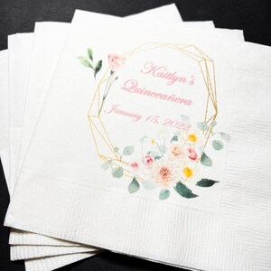 Quinceañera 15th Birthday Mis Quince Anos Personalized Cocktail or Luncheon Napkins, Set of 25