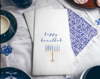 Hanukkah Guest Towels Linen Feel Ultra Ply White Disposable Towel Dinner Napkin Holiday Hanukkah Paper Hand Towels, Set of 20