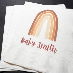 Boho Rainbow Baby Shower Modern Bohemian Neutral Personalized Cocktail, Luncheon or Dinner Napkins Set of 25