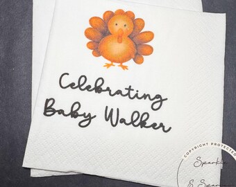 A Little Turkey is on the Way Baby Shower Personalized Thanksgiving Turkey Baby Shower Napkins
