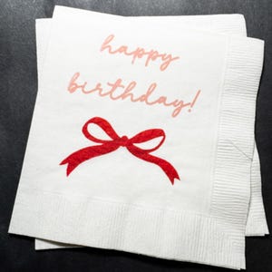 Red Bow Birthday Christmas Pink Red December Birthday Happy Birthday Oh What Fun Christmas Cocktail, Luncheon or Dinner Napkins Set of 25