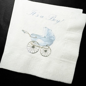 Baby Carriage Boy Baby Shower It's a Boy Blue Bow Baby Shower Cocktail, Luncheon or Dinner Napkins Set of 25