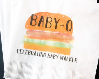 Baby Barbeque Napkins Baby Shower Baby-Q Napkins Baby BBQ Table Decor Personalized Napkins