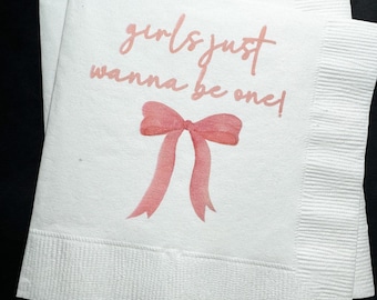 Girls Just Wanna Be One Pink Bow First Birthday 1st Bday Pink Bow Party Cocktail, Luncheon or Dinner Napkins Set of 25