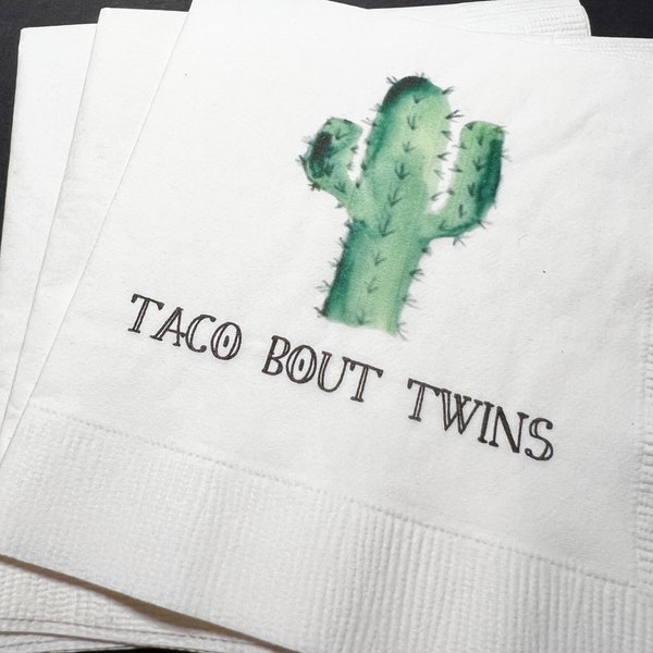 Taco Bout Twins Cactus Baby Shower Personalized Cocktail, Luncheon or Dinner Napkins Set of 25