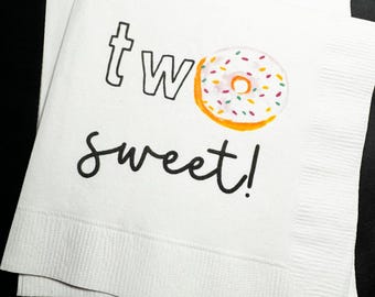 Two Sweet Donut Birthday 2nd Birthday Brunch Cocktail, Luncheon or Dinner Napkins Set of 25