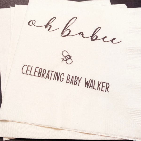 Oh Babee Bee Baby Shower Honey Themed Baby Shower Personalized Cocktail, Luncheon or Dinner Napkins Set of 25