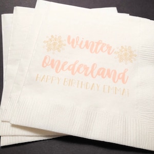 Winter Onederland First Birthday Winter Oh What Fun to be One Christmas 1st Birthday Personalized Cocktail or Luncheon Napkins, Set of 25