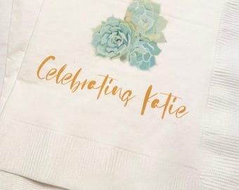 Succelents Cactus Bridal Shower Bride To Be Bridal Fiesta Cocktail, Luncheon or Dinner Napkins Set of 25