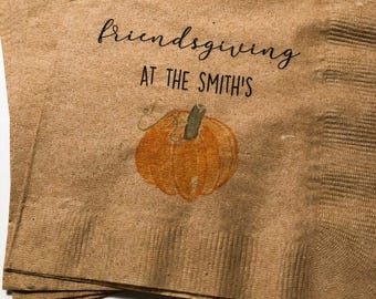 Friendsgiving Thanksgiving Friends Personalized Kraft Cocktail or Dinner Napkins, Set of 25