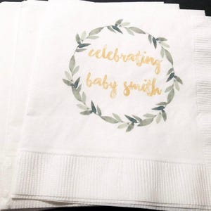 Spring Baby Shower Rustic Baby Shower Eucalyptus Natural Gender Neutral Personalized Cocktail, Luncheon or Dinner Napkins Set of 25