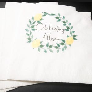 Lemon Bridal Shower Spring Summer Wedding Personalized Cocktail, Luncheon or Dinner Napkins Set of 25