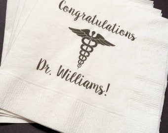 Medical School Doctor Med Graduation Personalized Cocktail, Luncheon or Dinner Napkins Set of 25