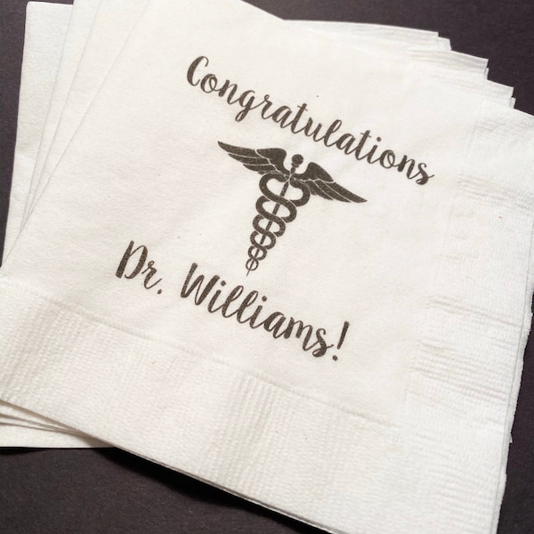 Medical School Doctor Med Graduation Personalized Cocktail, Luncheon or Dinner Napkins Set of 25