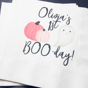 Halloween Birthday Boo Day Hey Boo Spooky One First Birthday Girl Ghost Party Spooktacular  Personalized Cocktail Napkins, Set of 25