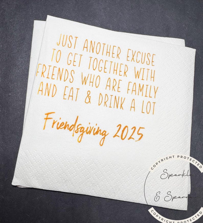 Friendsgiving Thanksgiving Friendsgiving 2026 Funny Friendsgiving Dinner Party Custom Cocktail, Luncheon or Dinner Napkins Set of 25 Bild 1