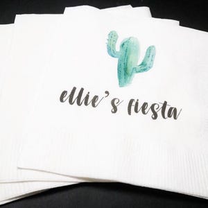 Cactus First Fiesta Birthday Succulents Bridal Shower Bachelorette Personalized Cocktail, Luncheon or Dinner Napkins Set of 25