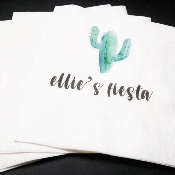 Cactus First Fiesta Birthday Succulents Bridal Shower Bachelorette Personalized Cocktail, Luncheon or Dinner Napkins Set of 25