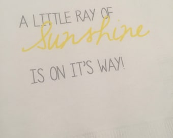 Little Ray of Sunshine You Are My Sunshine Gray & Yellow Baby Shower Cocktail, Luncheon or Dinner Napkins Set of 25