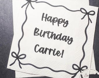 Black Bow Birthday Hello Forty 40th Birthday Black Bow Birthday Black 40th Party Personalized Cocktail, Luncheon or Dinner Napkins Set of 25