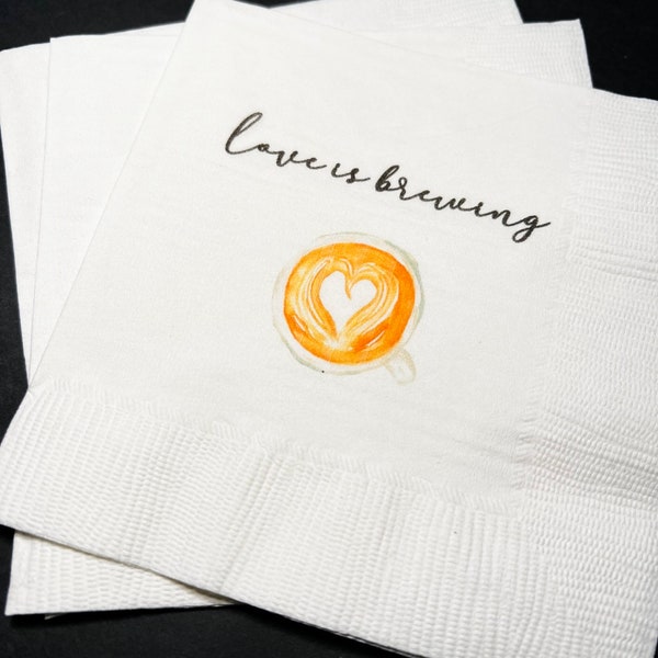 Coffee Bar Wedding Coffee Bridal Shower Perfect Blend Love is Brewing Cocktail, Luncheon or Dinner Napkins Set of 25