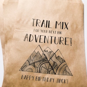 Trail Mix Next Big Adventure Awaits Happy Trails Mountain Birthday Personalized Favor Bags, Set of 10