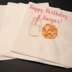 Cookie Birthday Party Milk and Cookie Personalized Cookie Theme Personalized Birthday Cocktail, Luncheon or Dinner Napkins Set of 25