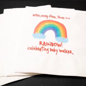 Rainbow Baby Baby Shower After Every Storm Personalized Cocktail, Luncheon or Dinner Napkins Set of 25