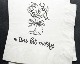 Tini Bit Merry Santa Martini Christmas Party Jingle & Mingle Friendsmas Holiday Cocktail Party Cocktail Luncheon or Dinner Napkins Set of 25