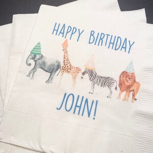 Party Animals Animal Parade Safari Jungle Birthday Party Personalized Cocktail, Luncheon or Dinner Napkins Set of 25