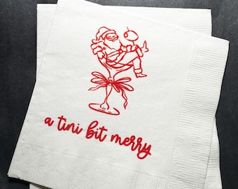 Tini Bit Merry Santa Martini Christmas Party Jingle & Mingle Friendsmas Holiday Cocktail Party Cocktail Luncheon or Dinner Napkins Set of 25